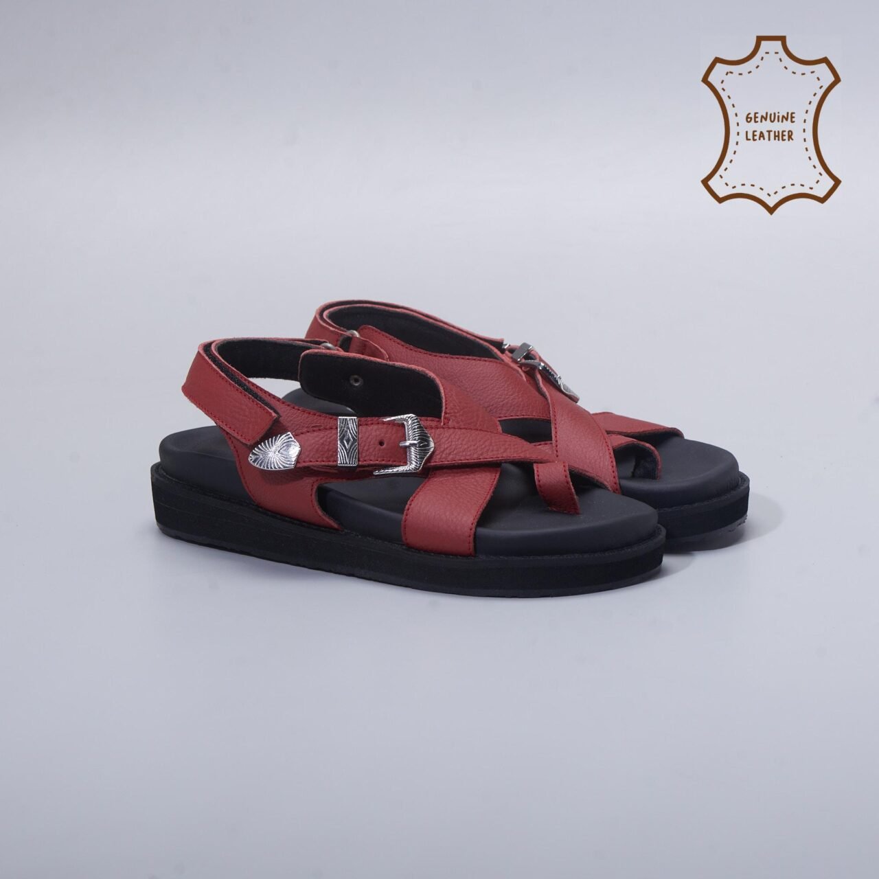 Elena Sandals Genuine Leather Maroon