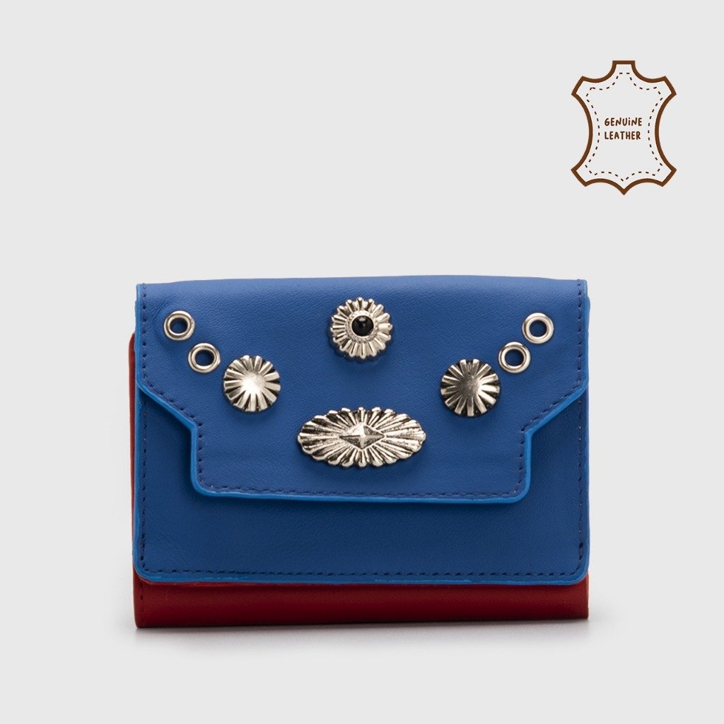 Mairaxi Wallet Genuine Leather Blue N Red