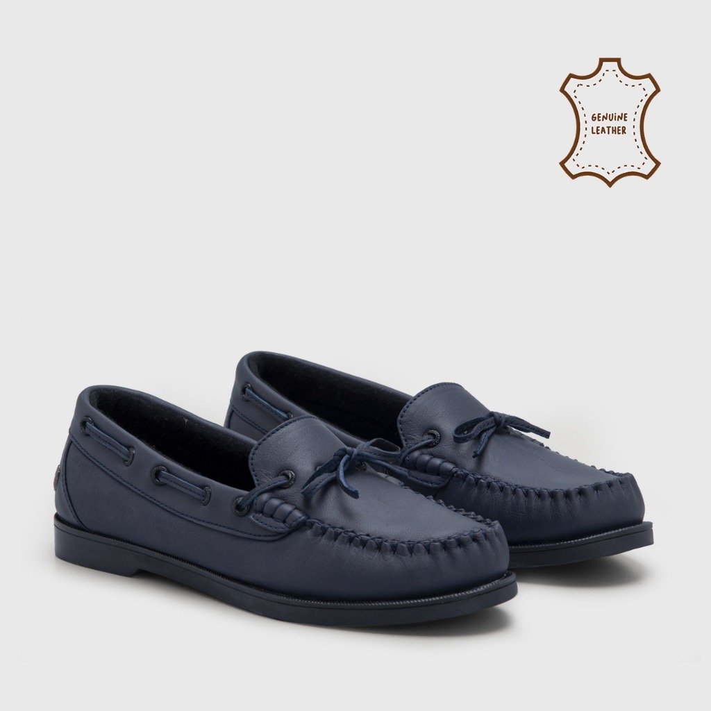 Barnsley Flat Shoes Genuine Leather Navy
