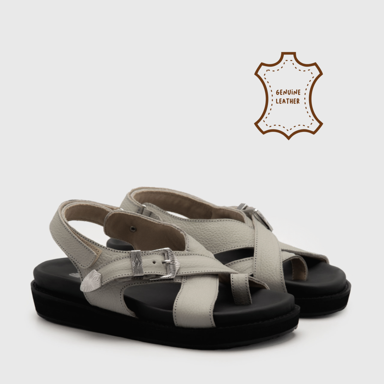 Elena Sandals Genuine Leather Cream