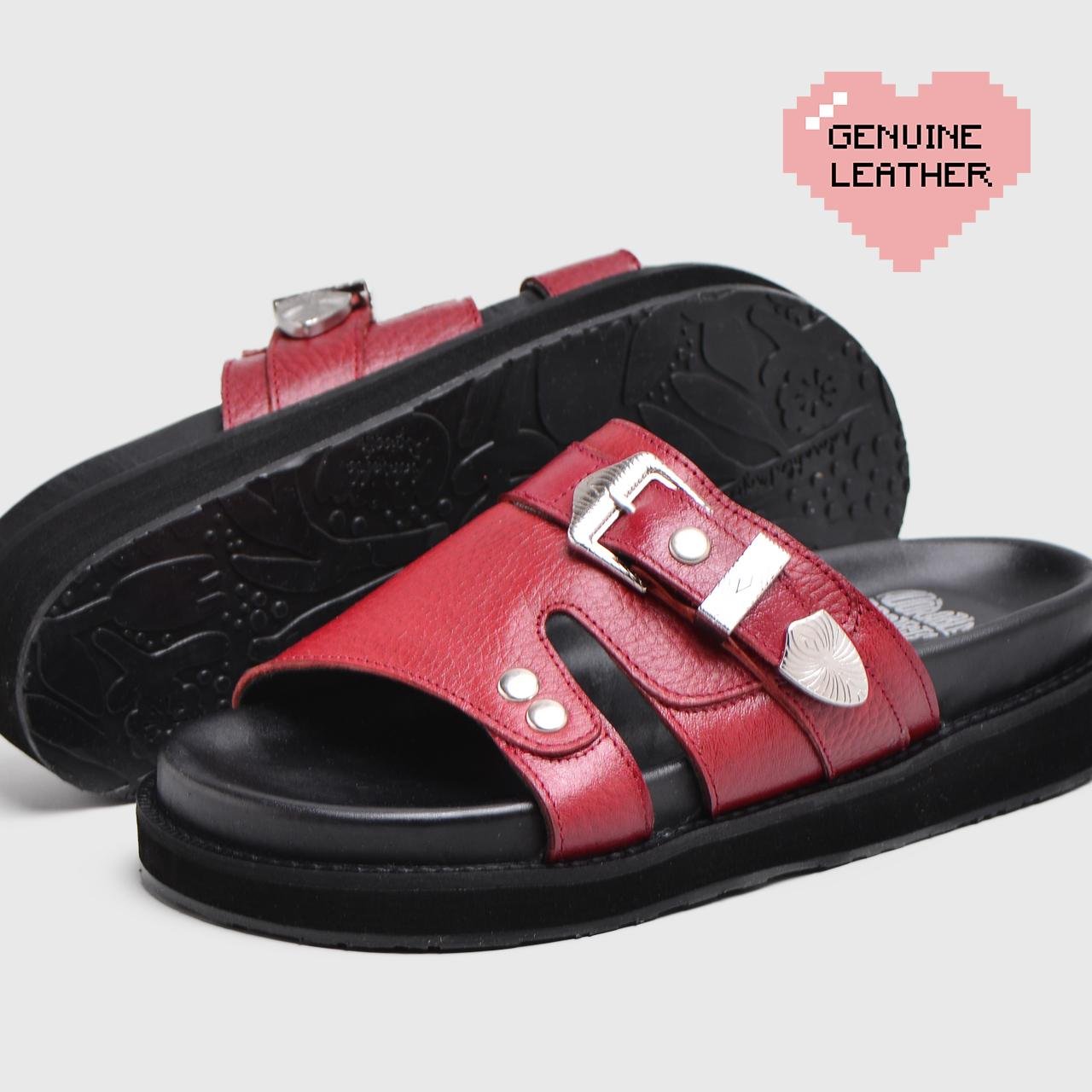 Divya Sandals Genuine Leather Maroon - Image 3