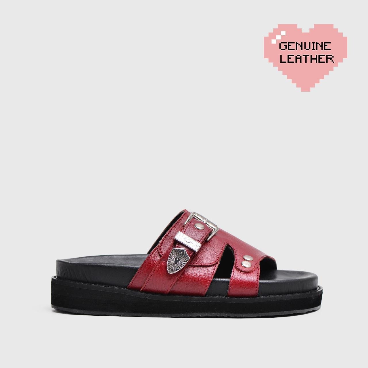 Divya Sandals Genuine Leather Maroon - Image 2