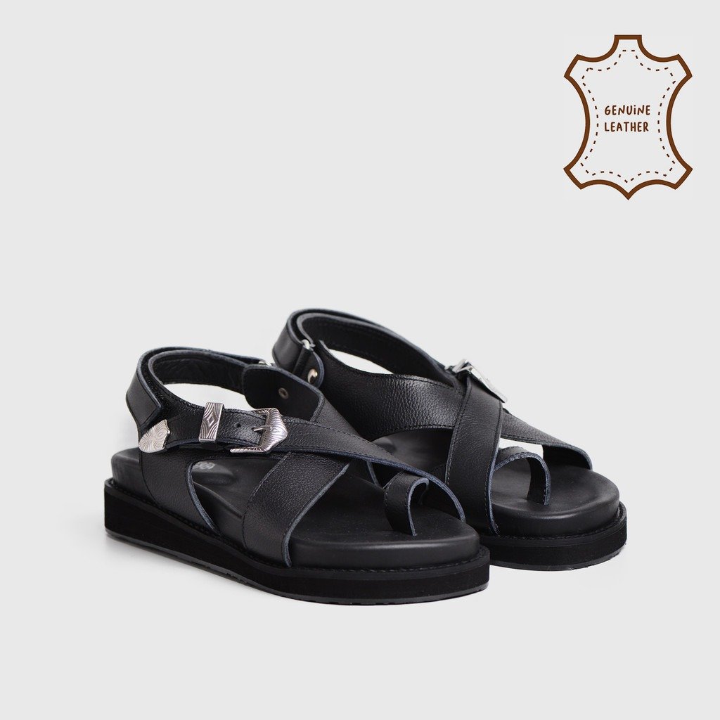 Elena Sandals Genuine Leather Black