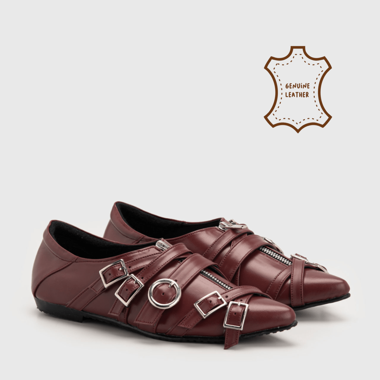 Difara Flat Shoes Genuine Leather Maroon
