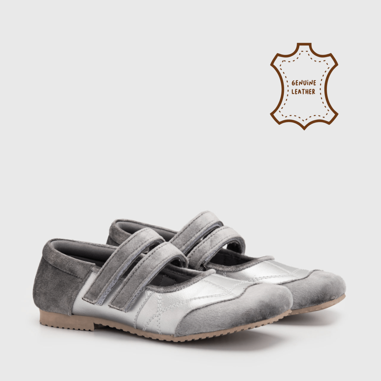 Odie Flat Shoes Genuine Leather Silver