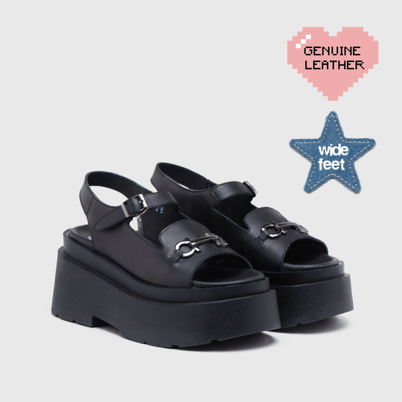 Belisaria Platform Sandals Genuine Leather Black