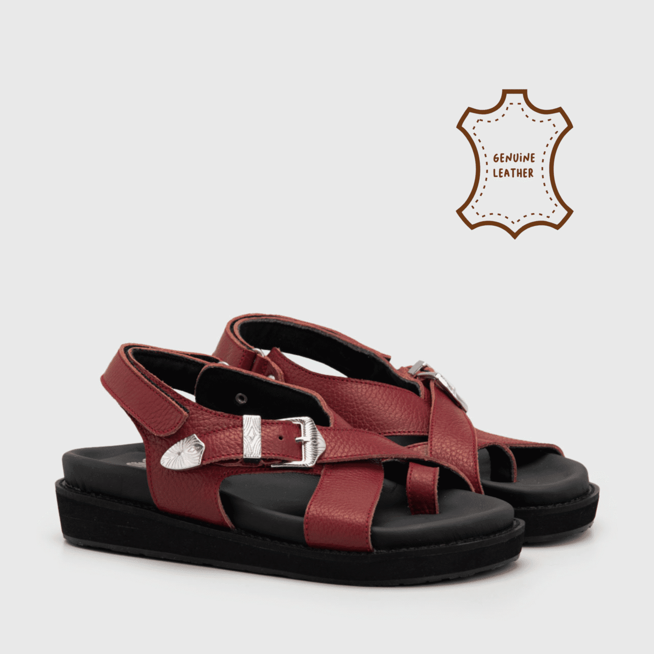 Elena Sandals Genuine Leather Maroon