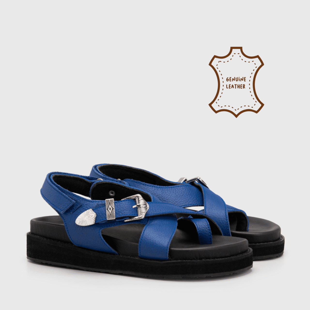 Elena Sandals Genuine Leather Blue