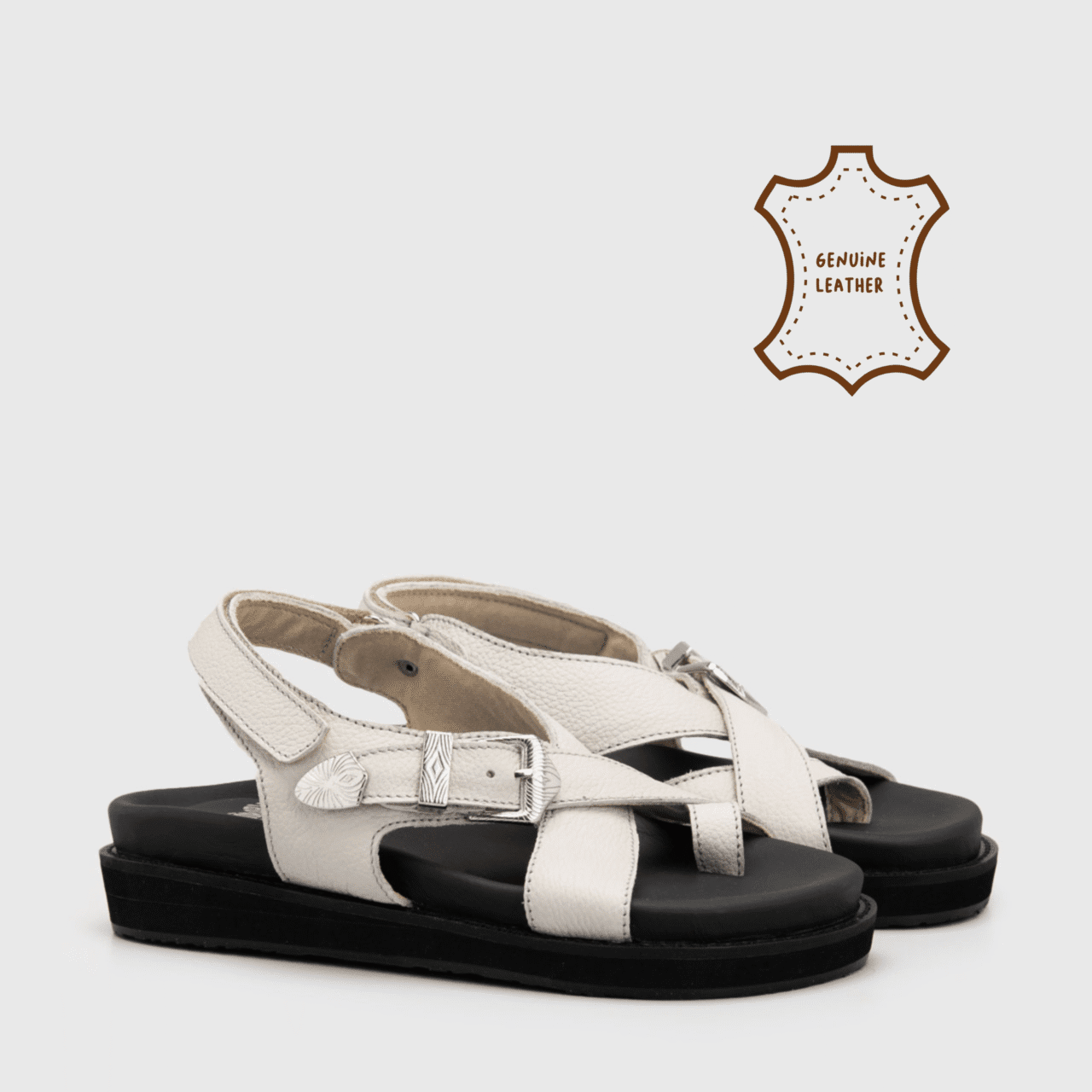 Elena Sandals Genuine Leather Cream