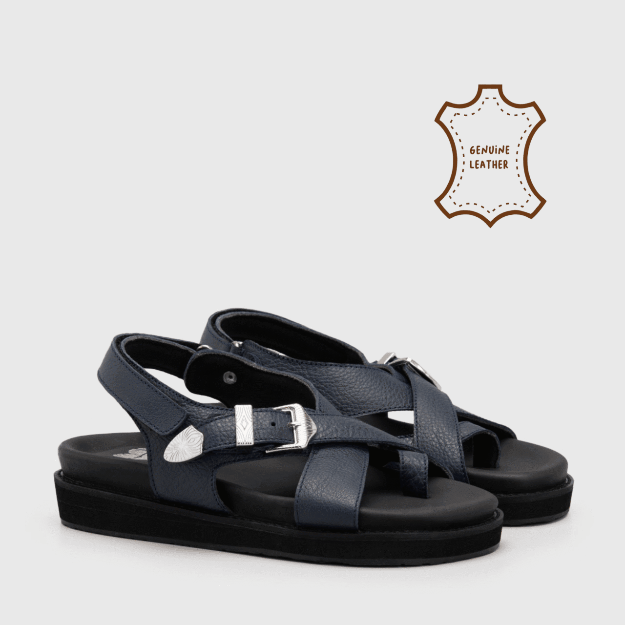 Elena Sandals Genuine Leather Navy