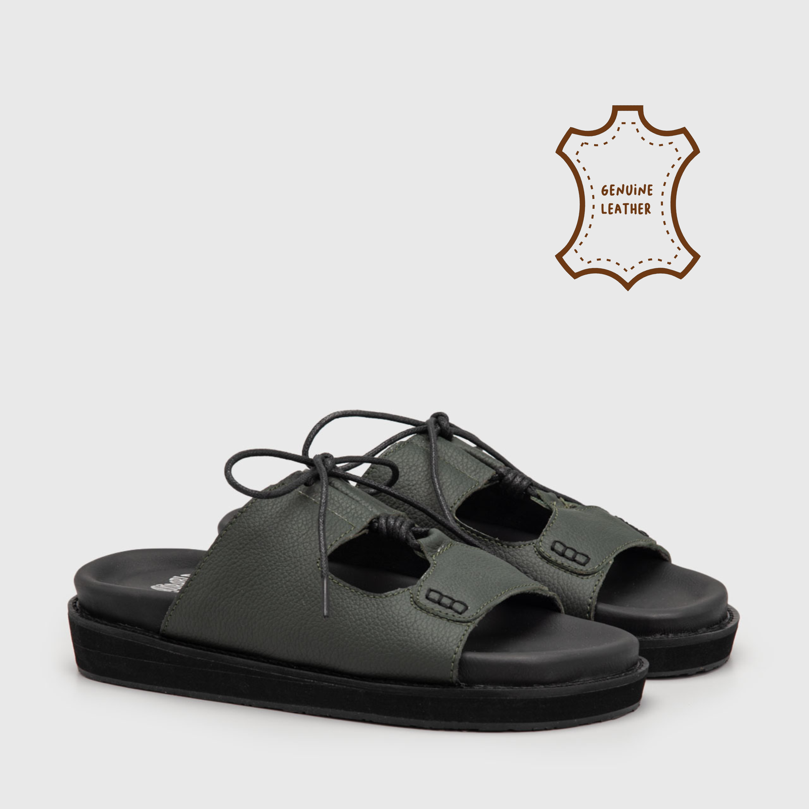 Delephy Sandals Genuine Letaher Olive
