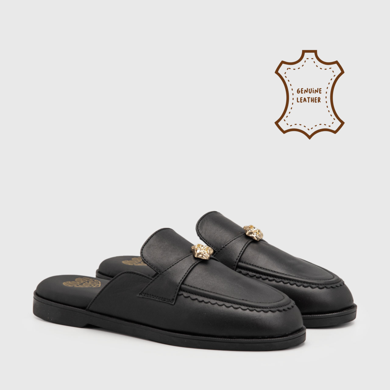 Minerva Orchid Mules Genuine Leather Black