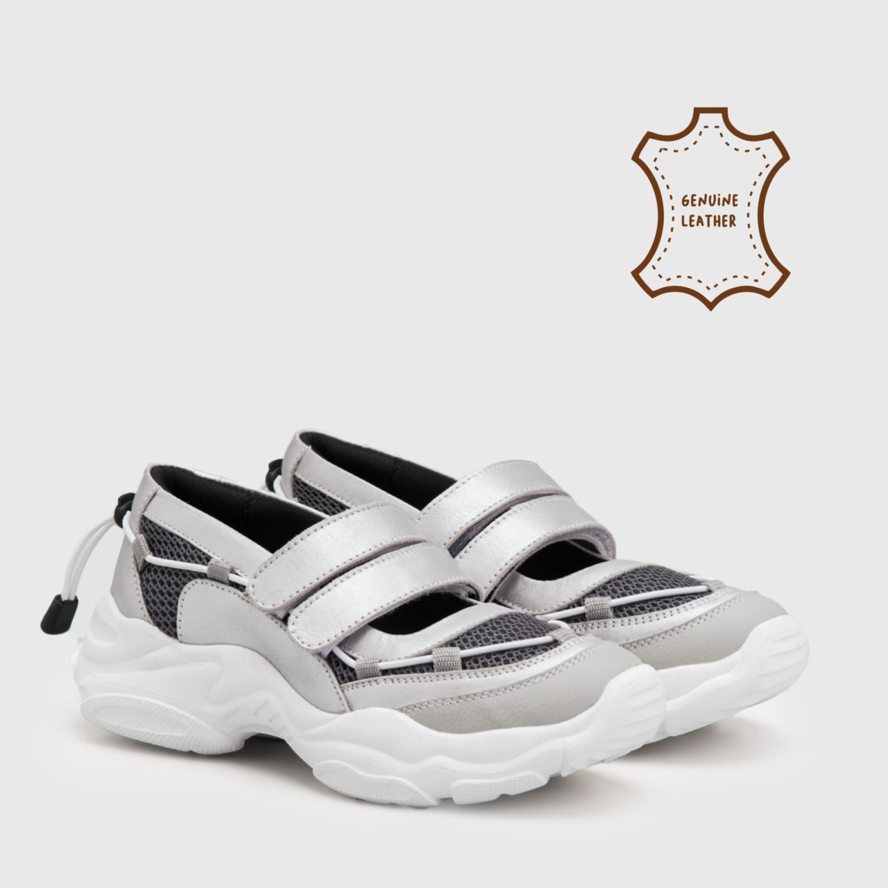 Blessie Sneakers Genuine Leather Silver