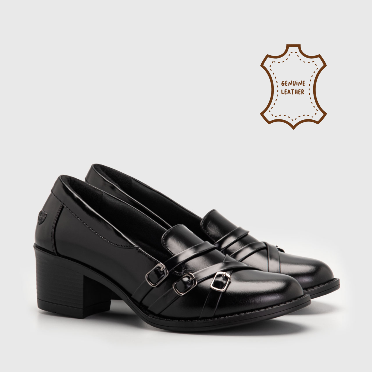 Hunzia Heels Genuine Leather Black