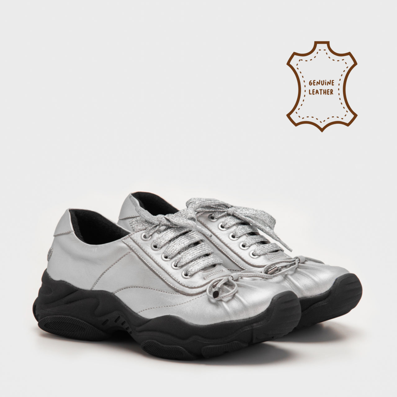 Entra Sneakers Genuine Leather Silver