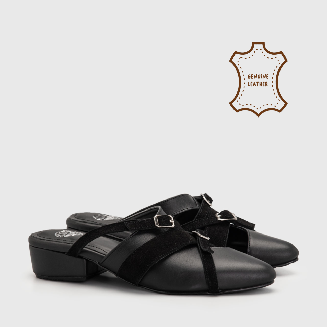 Lyshia Mules Heels Genuine Leather Black