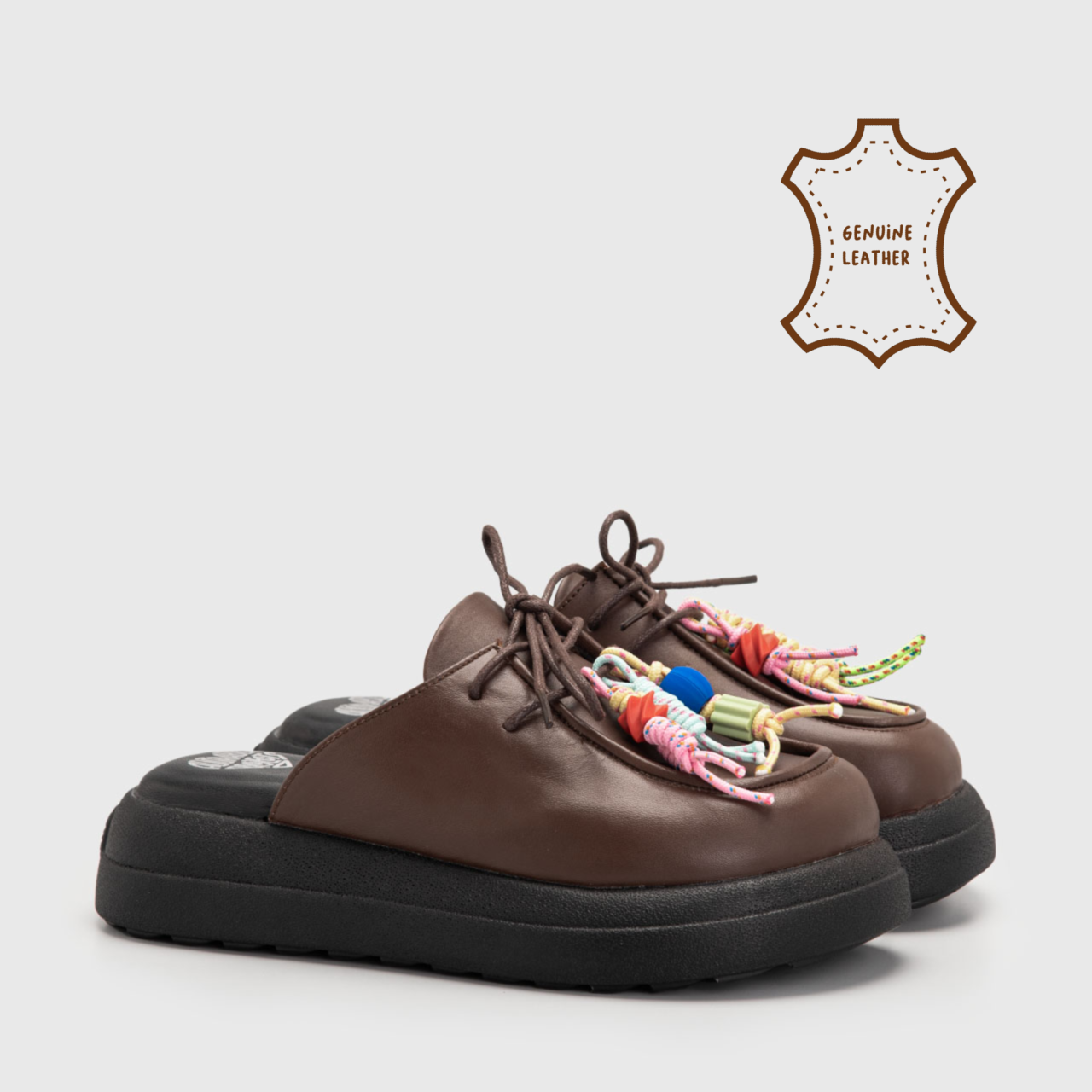 Miraina Mules Genuine Letaher Brown