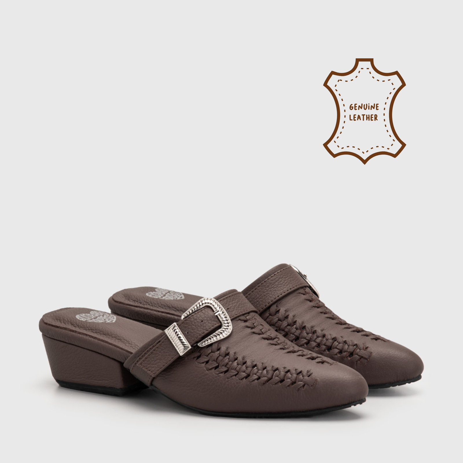 Deanna Mules Heels Genuine Leather Brown