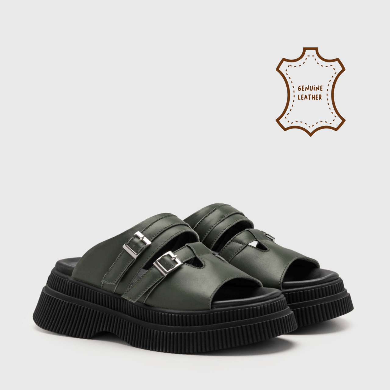 Calila Sandals Genuine Leather Olive