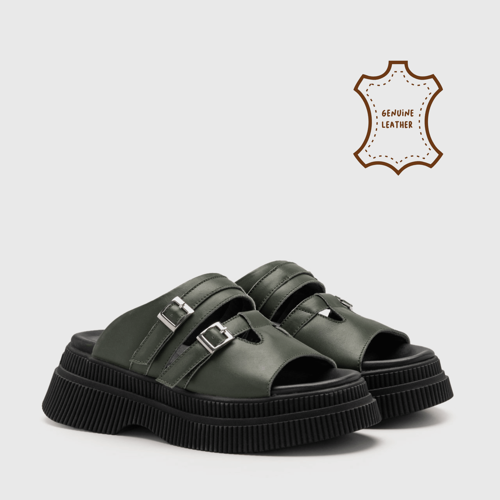 Calila Sandals Genuine Leather Olive