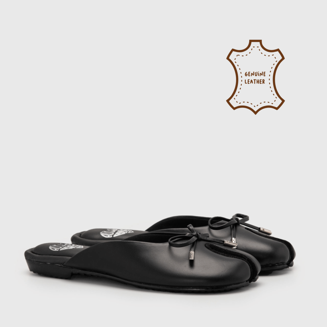 Adorable Projects - Danali Tabi Mules Genuine Leather Black - Sandal Wanita